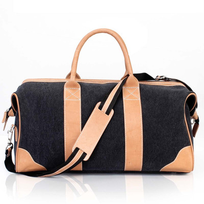 

Brune New Blue Tan Canvas Leather Gym Duffle Bag for Men Small Travel Bag - Small(Blue)
