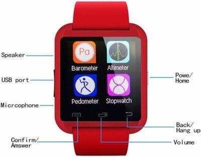 MM U8 for Android phone Bluetooth Red Smartwatch (Red Strap Free Size) 