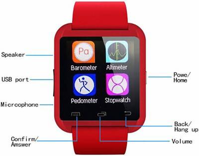 ZOON U8 Red Smartwatch (Red Strap) 