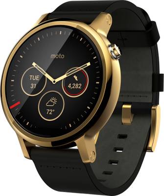 Motorola Moto 360 2nd Gen (46 mm) for Men Gold Black Leather Smartwatch