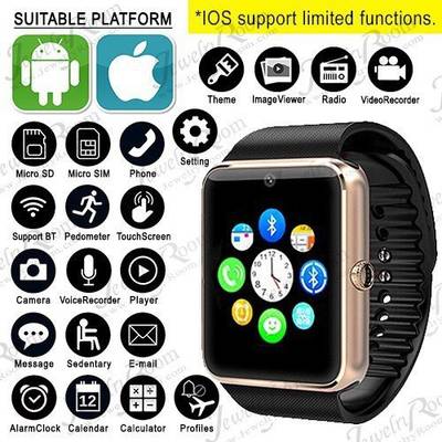 VCS GT08-C Silver Smartwatch (Black Strap M) 