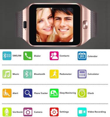 VibeX ™ DZ-09 In-Built 3G Mobile and Camera Black, Gold, Silver Smartwatch (Silver Strap Free Size) 