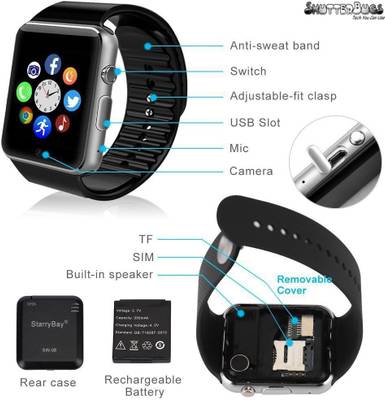 ShutterBugs SB Silver Black Smartwatch (Black Strap Free Size) 