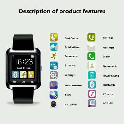ZOON U8 balck Smartwatch (Black Strap) 
