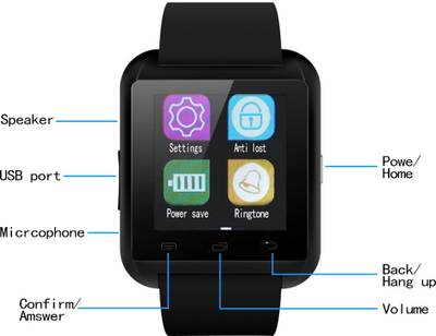 Bingo U8 Black Bluetooth Notification Watchphone Support Android and IOS Smartwatch