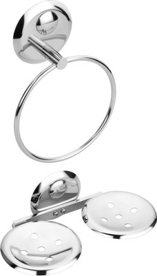 

Osian 2 Pieces Bathroom Accessories(1-Napkin Ring,1-Double Soap Dish)-Creta Series(Silver)