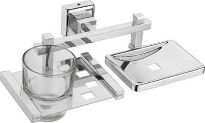 Jovial 410 Calypso Soap Dish Holder with tooth brush Holder, Soap dish Stand with tooth Brush Stand, Bathroom Accessories(Silver)
