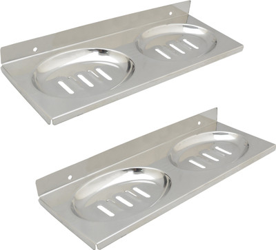 

Taj Oval soap dish-set of 2(stainless steel, silver plated), Silver plated;stainless steel