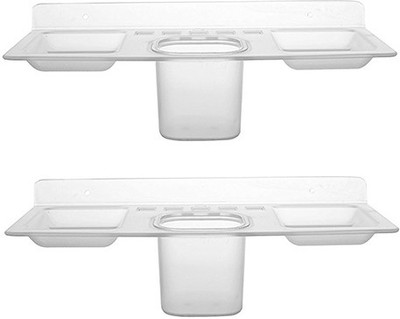

Zoom Zoom Double Soap Dishes with Tumbler and Tooth Brush Holders of ABS Plastic Unbreakable For Bathroom (13 cm x 29.22 cm x 6.5 cm, Pack of 2)(Clear)