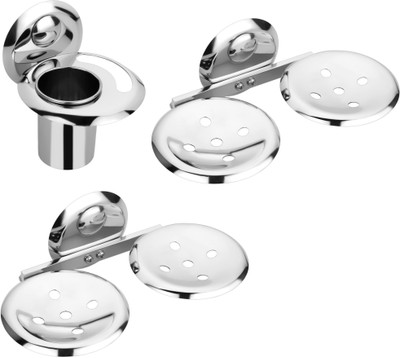 

Osian 3 Pieces Bathroom Accessories(1-Tumbler Holder,2-Double Soap Dish)-Creta Series(Silver)