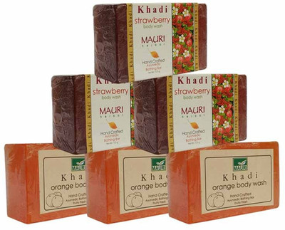 

Khadi Mauri Orange & Strawberry Triple Pack Soaps - Combo Pack of 6 - Premium Handcafted Herbal(750 g, Pack of 6)