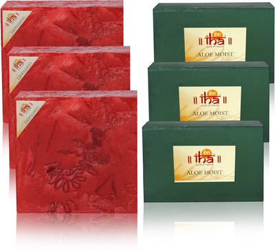 

IHA Ayurvedic Aloe Moist & Dermasoft Rose Soap Triple Pack of 6 Herbal Natural(675 g, Pack of 6)