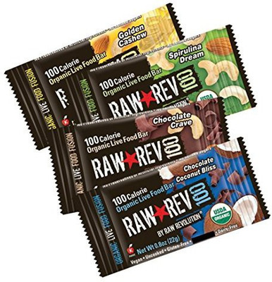 

Raw Revolution 100 4-Flavor Variety Pack 100 Calorie Organic Live Food Bar Bars (Pack of 24)(22 g, Pack of 24)