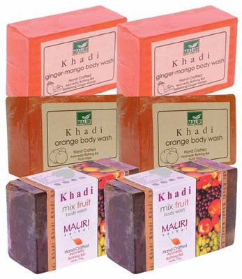 

Khadi Mauri Ginger-Mango, Strawberry & Aloe-Vera Double Pack Soaps - Combo Pack of 6 - Premium Handcafted Herbal(750 g, Pack of 6)