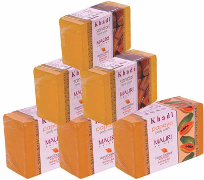 

Khadi Mauri Papaya & Sandal Soap - Pack of 6 - Premium Handcrafted Herbal(750 g, Pack of 6)