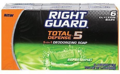 

Right Guard Total Defense 5 5-in-1 Refreshing Bars 6 in a Pack (Pack of 2) 12 Bars Total(113 g)