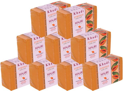 

Khadi Mauri Papaya Soaps Large Pack of 9 - Premium Handcrafted Herbal(1125 g, Pack of 9)