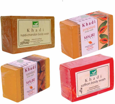 

Khadi Mauri Haldi-Chandan Papaya Sandal Saffron Soaps - Combo Pack of 4 - Premium Handcafted Herbal(500 g, Pack of 4)