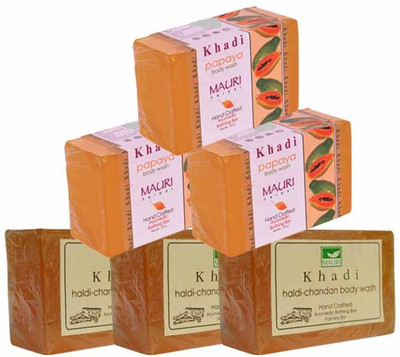 

Khadi Mauri Haldi-Chandan & Papaya Triple Pack Soaps - Combo Pack of 6 - Premium Handcafted Herbal(750 g, Pack of 6)