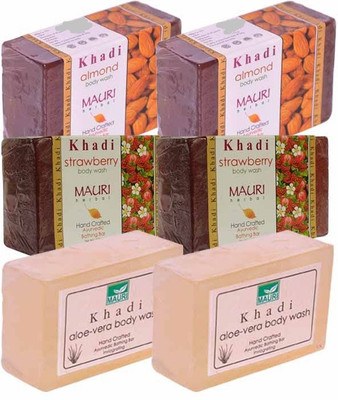 

Khadi Mauri Almond, Strawberry & Aloe-Vera Double Pack Soaps - Combo Pack of 6 - Premium Handcafted Herbal(750 g, Pack of 6)
