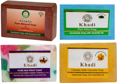

Khadi Herbal Almond,Mint,Mix fruit & Chandan Haldi soap(500 g, Pack of 4)