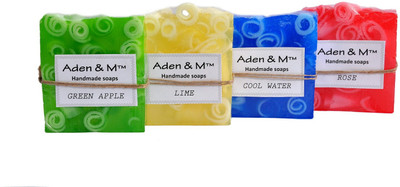 

Aden & M Swirly Delight (Rose, Cool Water, Green Apple, Lime) Handmade Soaps - Pack of 4(95 g, Pack of 4)