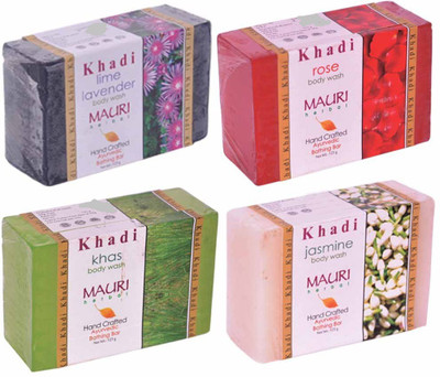 

Khadi Mauri Lime-Lavender Rose Khas Jasmine Soaps - Combo Pack of 4 - Premium Handcafted Herbal(500 g, Pack of 4)