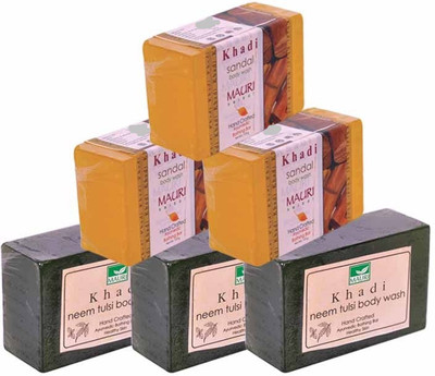 

Khadi Mauri Neem-Tulsi & Sandal Triple Pack Soaps - Combo Pack of 6 - Premium Handcafted Herbal(750 g, Pack of 6)