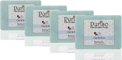 

Puriso Handcrafted Soaps Clay & Rose Bathing Bar -Set of 4 (100g each)(400 g)