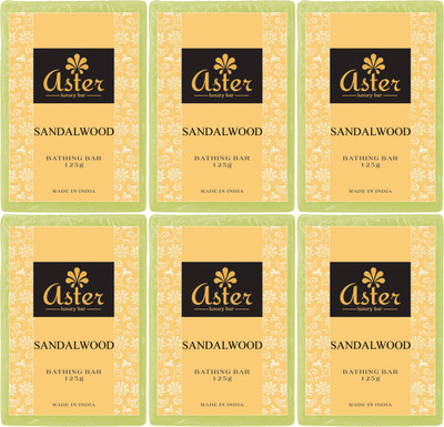 

Aster Luxury Sandalwood Handmade Bathing Bar - Set Of 6(750 g, Pack of 6)