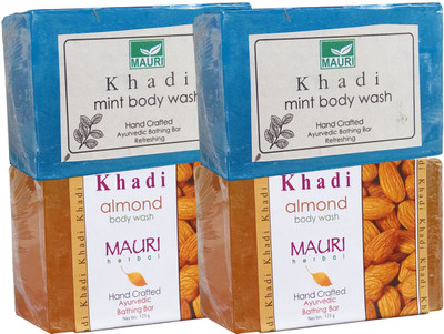 

Khadi Mauri Almond & Mint Soaps Twin Pack of 4 Herbal Ayurvedic Natural(500 g, Pack of 4)