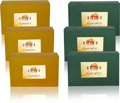 

IHA Ayurvedic Aloe Moist & Lumiderm Soap Triple Pack of 6 Herbal Natural(600 g, Pack of 6)