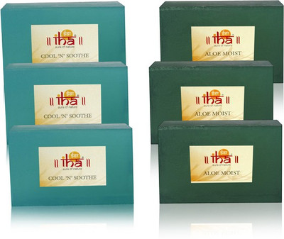 

IHA Ayurvedic Cool N Soothe & Aloe Moist Soap Triple Pack of 6 Herbal Natural(600 g, Pack of 6)