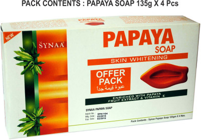 

Synaa Papaya Soap-Skin Whitening Soap with Vitamin E(540 g, Pack of 4)