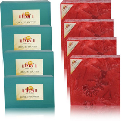 

IHA Ayurvedic Cool N Soothe & Dermasoft Rose Soap Pack of 8 Herbal Natural(900 g, Pack of 8)