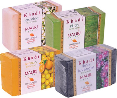 

Khadi Mauri Premium Ayurvedic Pack of 4 - Jasmine Kas Lemon Lime-Lavender Body Wash Soap(500 g, Pack of 4)