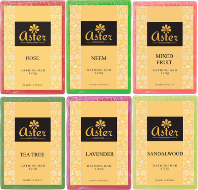 

Aster Luxury Assorted Soap - Pack Of 6 - Rose Neem Mixedfruit Teatree Lavender Sandalwood(750 g, Pack of 6)