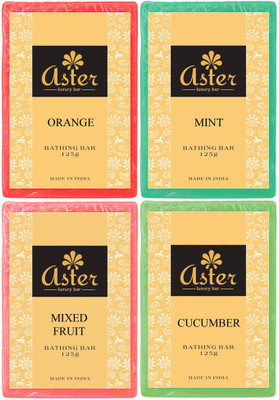 

Aster Luxury Summer Splash Handmade Bathing Bar - Set Of 4 (Cucumber Mint Mixed Fruit Orange)(500 g, Pack of 4)