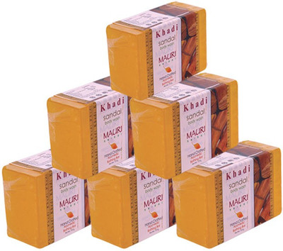 

Khadi Mauri Sandal Soap - Pack of 6 - Premium Handcrafted Herbal(750 g, Pack of 6)