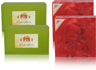 

IHA Ayurvedic Acne Check Neem & Dermasoft Rose Soap Double Pack of 4 Herbal Natural(450 g, Pack of 4)