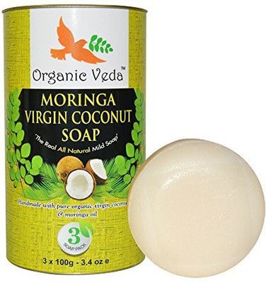 

Organic Veda Moringa Virgin Cocunut Soap (3 Pack). Plant Based Vitamins and Minerals. Mild and Daily Care. Advanced Herbal Formula.(102 ml)