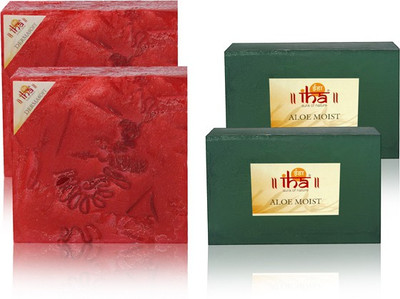

IHA Ayurvedic Aloe Moist & Dermasoft Rose Soap Double Pack of 4 Herbal Natural(450 g, Pack of 4)
