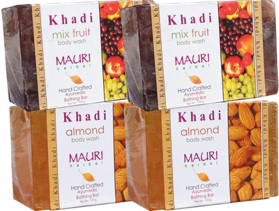 

Khadi Mauri Almond & Mix Fruit Soaps Twin Pack of 4 Herbal Ayurvedic Natural(500 g, Pack of 4)