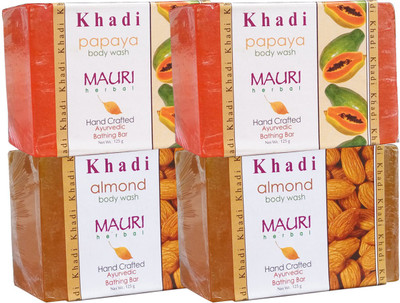 

Khadi Mauri Almond & Papaya Soaps Twin Pack of 4 Herbal Ayurvedic Natural(500 g, Pack of 4)