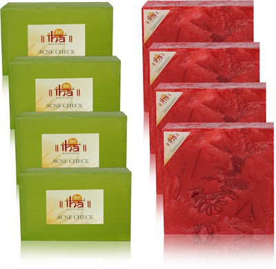 IHA Ayurvedic Acne Check Neem & Dermasoft Rose Soap Pack of 8 Herbal Natural(900 g, Pack of 8)