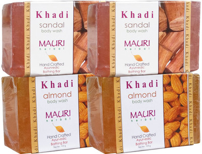 

Khadi Mauri Almond & Sandal Soaps Twin Pack of 4 Herbal Ayurvedic Natural(500 g, Pack of 4)
