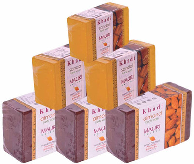 

Khadi Mauri Almond & Sandal Soap - Pack of 6 - Premium Handcrafted Herbal(750 g, Pack of 6)