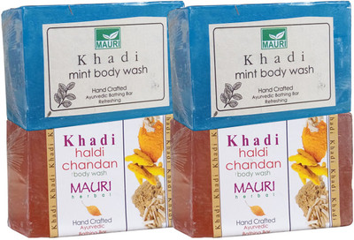 

Khadi Mauri Haldi Chandan & Mint Soaps Twin Pack of 4 Herbal Ayurvedic Natural(500 g, Pack of 4)