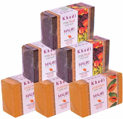 

Khadi Mauri Papaya & Mixed-Fruit Triple Pack Soaps - Combo Pack of 6 - Premium Handcafted Herbal(750 g, Pack of 6)