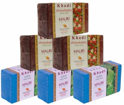 

Khadi Mauri Mint & Strawberry Triple Pack Soaps - Combo Pack of 6 - Premium Handcafted Herbal(750 g, Pack of 6)